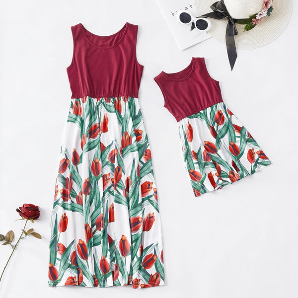 Matching Family Outfits Polyester Floral Print Dress