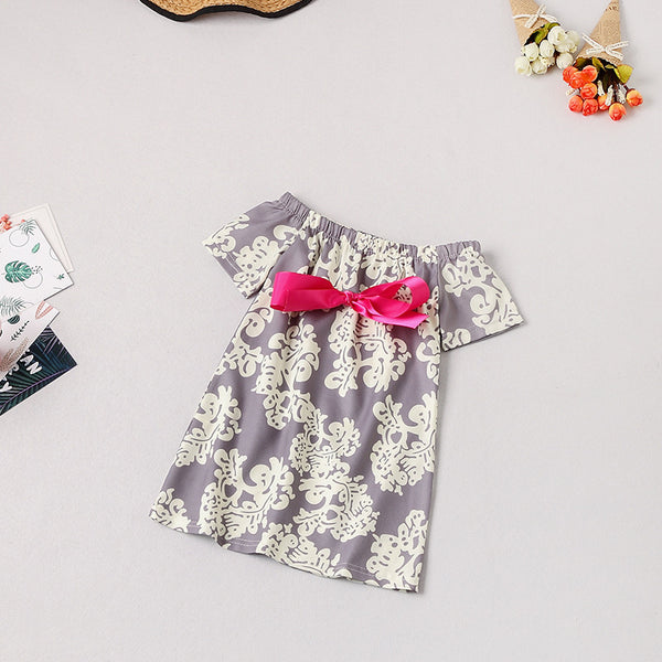 Matching Family Outfits Bowknot Design Flower Print Dress