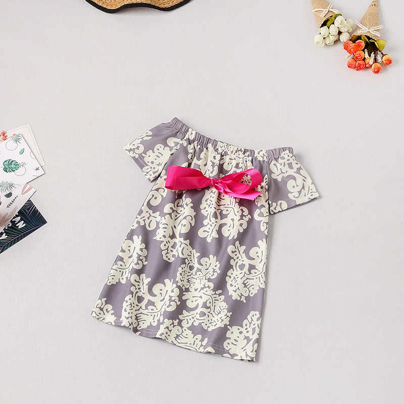 Matching Family Outfits Bowknot Design Flower Print Dress