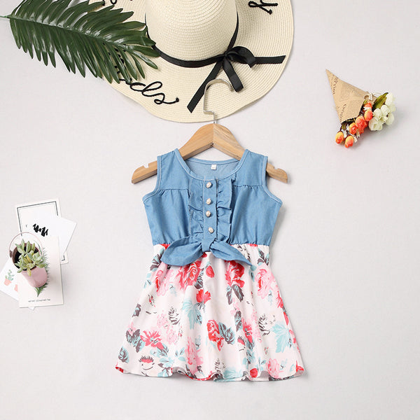 Matching Family Outfits Denim Patchwork Floral Print Skirt