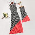 Matching Family Outfits Stripe Print Patchwork Long Dress