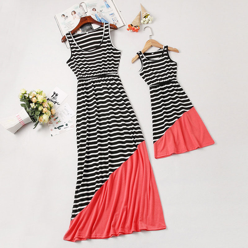 Matching Family Outfits Stripe Print Patchwork Long Dress