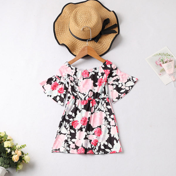 Matching Family Outfits Off-shoulder Print Ruffle Sleeve Dress