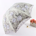 3 Folding 8 Ribs Embroidered Lace UV Protection Sun Umbrella