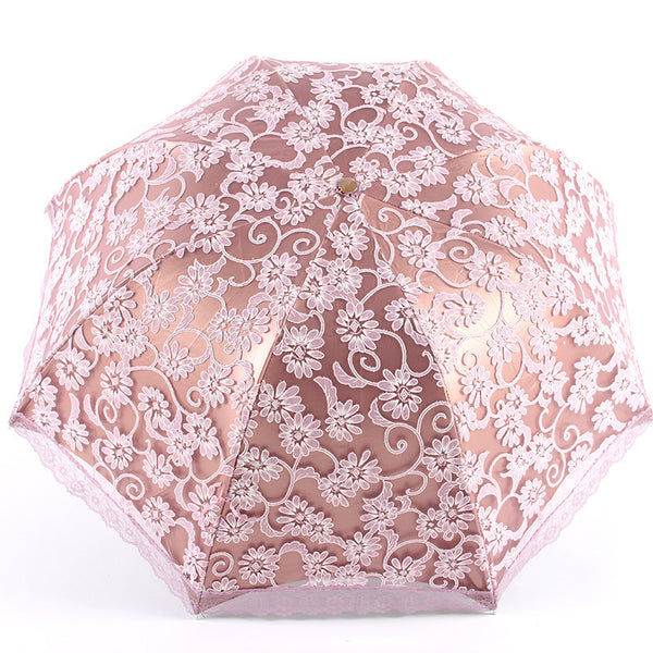 3 Folding Flower Pattern Lace UV Protection Umbrella