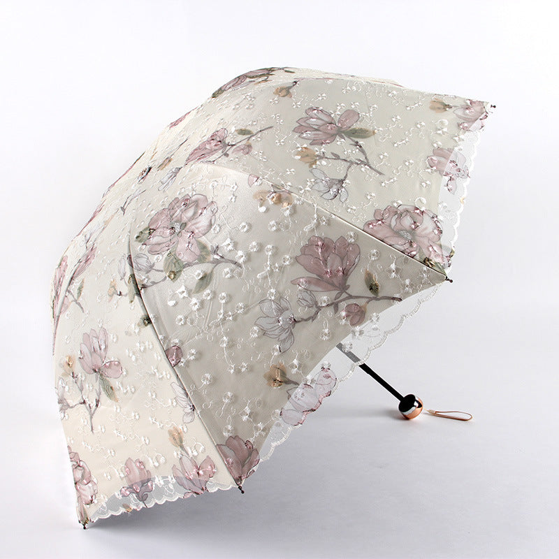 Double Layers Embroidered Lace UV Protection Rainy Sunny Umbrella