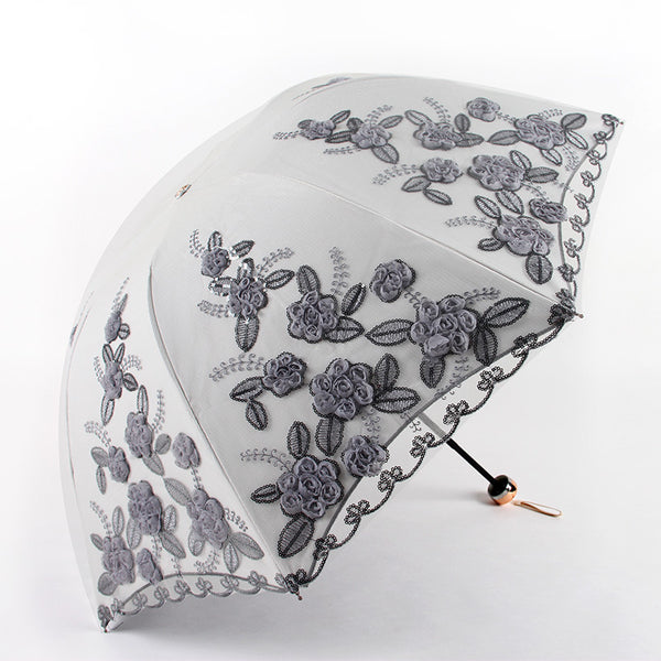 3 Folding Floral Embroidered Double Layers Umbrella