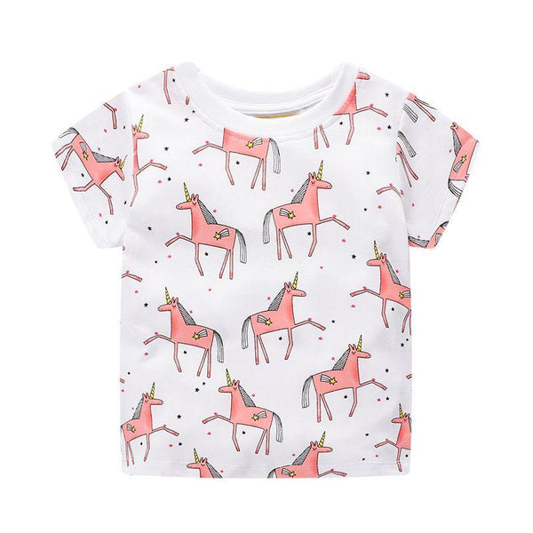 Kids Cotton Cartoon Horse Print Short Sleeves T-shirt