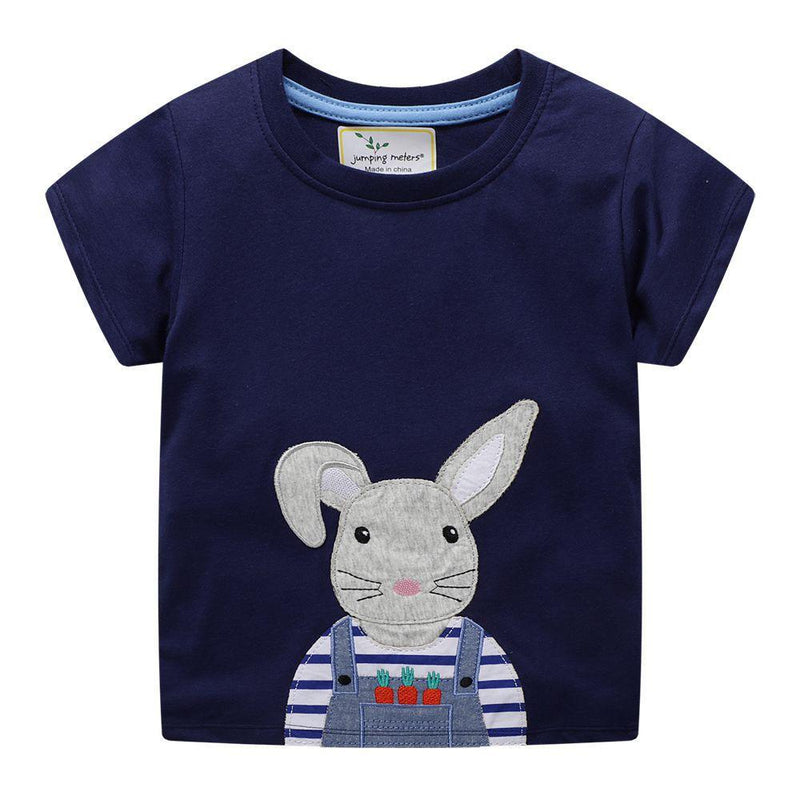 Kids Cotton Cartoon Print Short Sleeves Tee