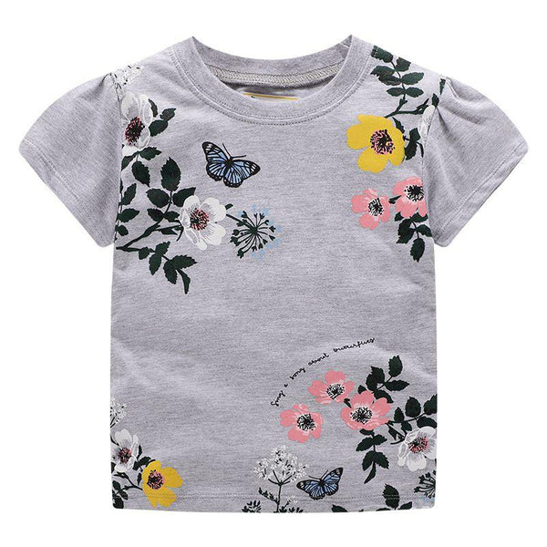 Girl Cotton Fresh Flower Print Short Sleeves T-shirt