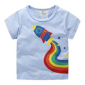 Kids Cotton Cartoon Rocket Print Short Sleeves Tee