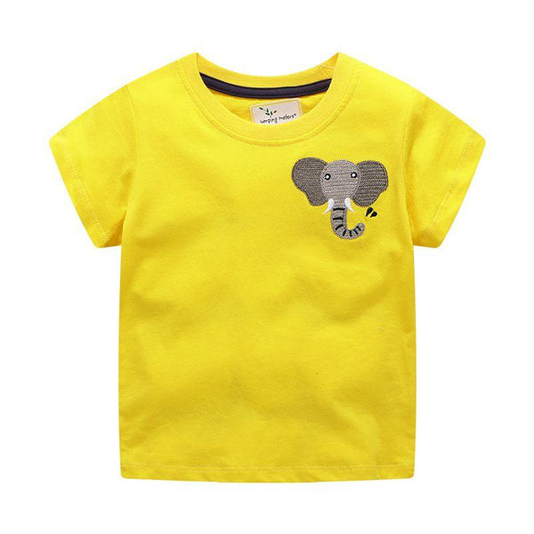 Kids Cotton Elephant  Embroidered Short Sleeves T-shirt