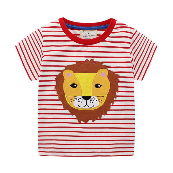 Kids Cotton Lion Embroidered Short Sleeves T-shirt