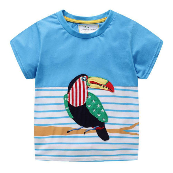 Kids Cotton Striped Patchwork Short Sleeves Tee