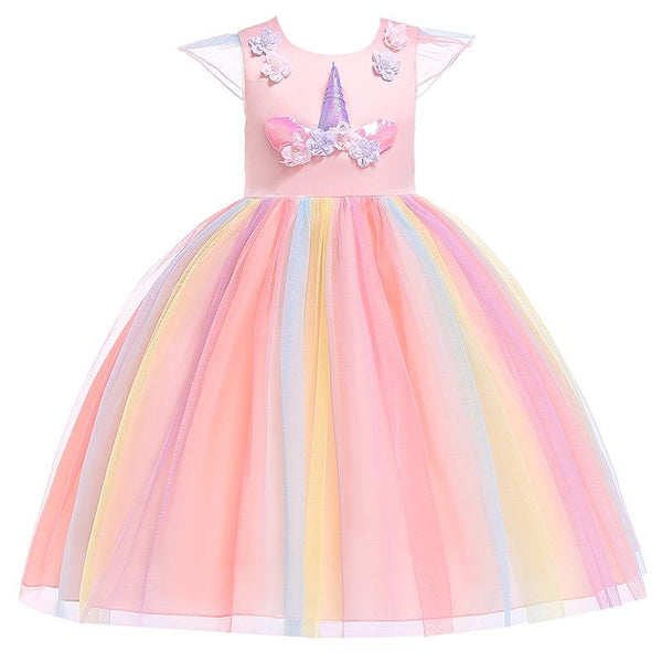 Girl Unicorn Pattern Multicolor Princess Dress