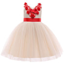 Girl Flower Bowknot Pattern Meshed Dress