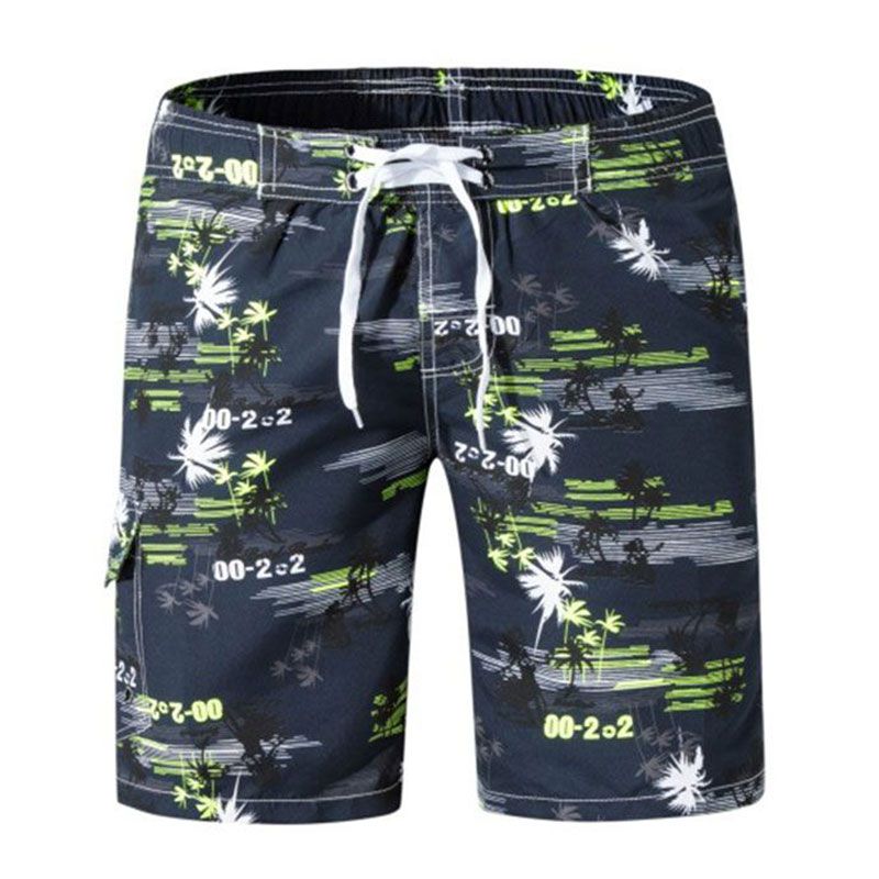 Men Leaves Print Drawstring Casual Shorts