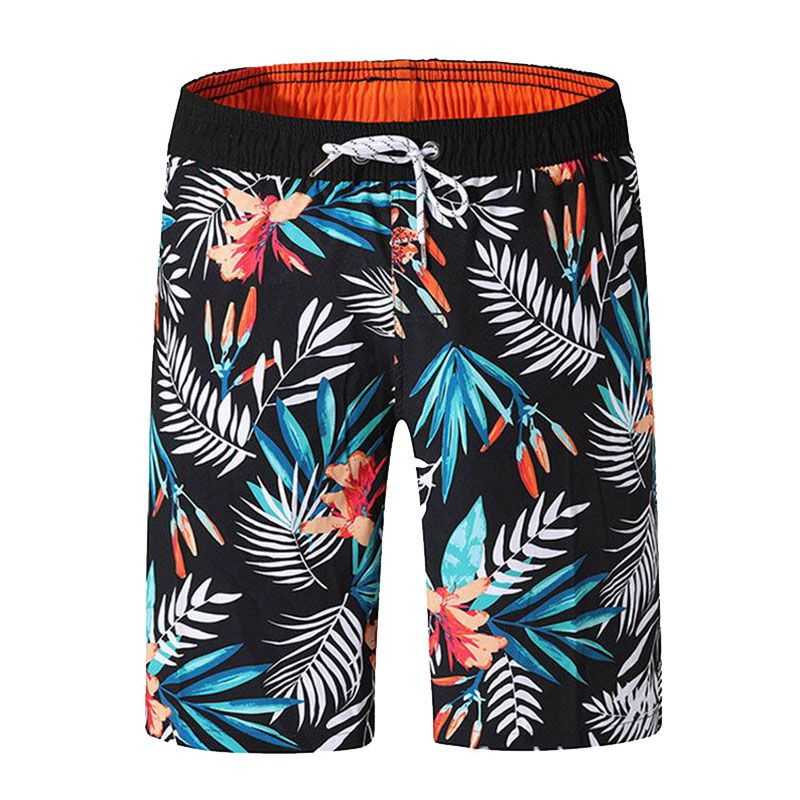 Men Leaves Print Casual Beach Shorts