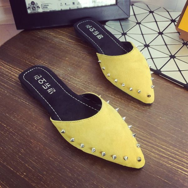 Fashion Studded Design Pointed Toe Slippers Shoes