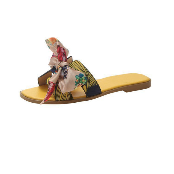 Multicolor Bowknot Design Flat Slippers Shoes