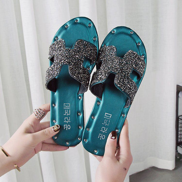 Neon Color Rivet Design Fashion Outdoor Slippers Shoes