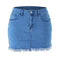 Women Simple Double Pocket Raw Hem Denim Skirt