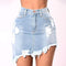 Women Fashion Casual Irregular Asymmetric Raw Hem Ripped Denim Skirt