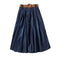 Women Fashion Decorative Belt Single-breasted Design Large Hem Denim Skirt