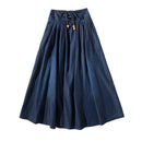 Women Simple Double Pocket High-waisted Lace-up Denim Skirt