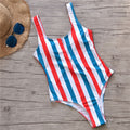 Fashion Stripe Print Zipper Design Women One-piece Swimwear