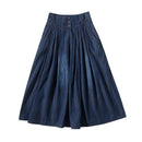 Women Plus Size High-waisted Button Design Swing Denim Skirt