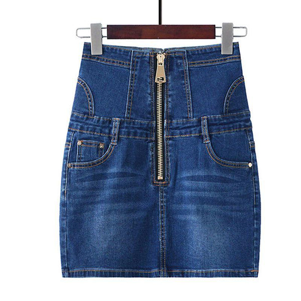 Women Plus Size Zipper Double Pocket Design Tight Denim Skirt