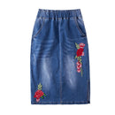 Hot Sale Women Flower Embroidery Design Stretchy Denim Skirt