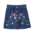 Women Medium-waisted Embroidery Single-breasted Design Denim A-line Skirt