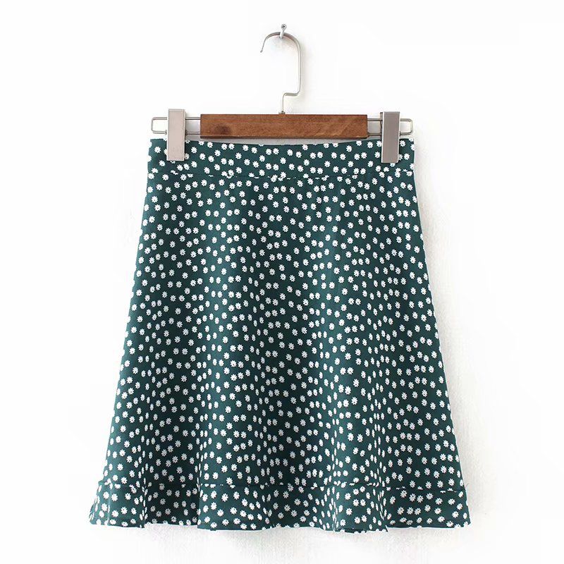 Cute Fresh Style Young Lady High-waisted Flounce Floral Print Skirt