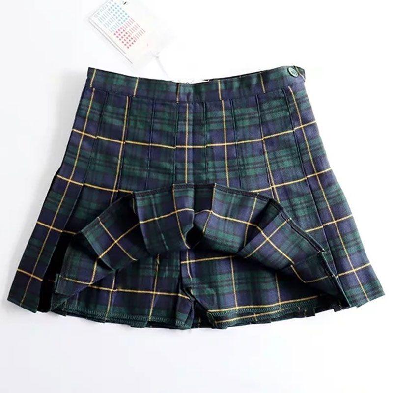 Women Classical Preppy Style Elastic Plaid Print Pleated Skirt