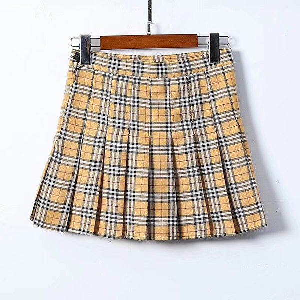 Classic Campus Style Women Plaid Print Pleated Skirt