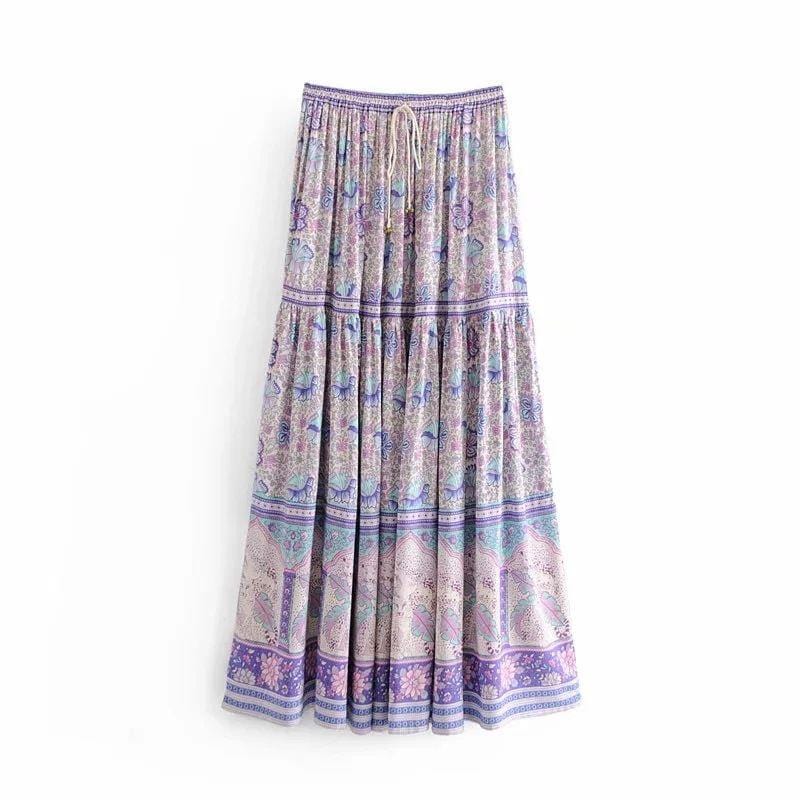 Women Casual Bohemian Style Floral Print Medium-length Skirt