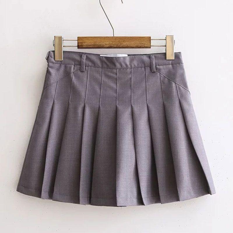 Women Simple Classical Preppy Style Solid Color Pleated Skirt