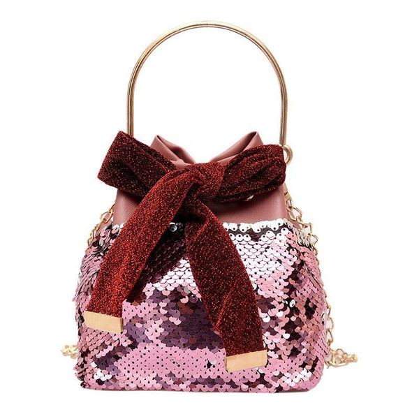 Bowknot Sequin Decor Party Mini Size Bucket Handle Bag