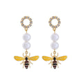 Women Natural Style Enameled Alloy Bee Pearl Earrings