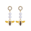 Women Natural Style Enameled Alloy Bee Pearl Earrings