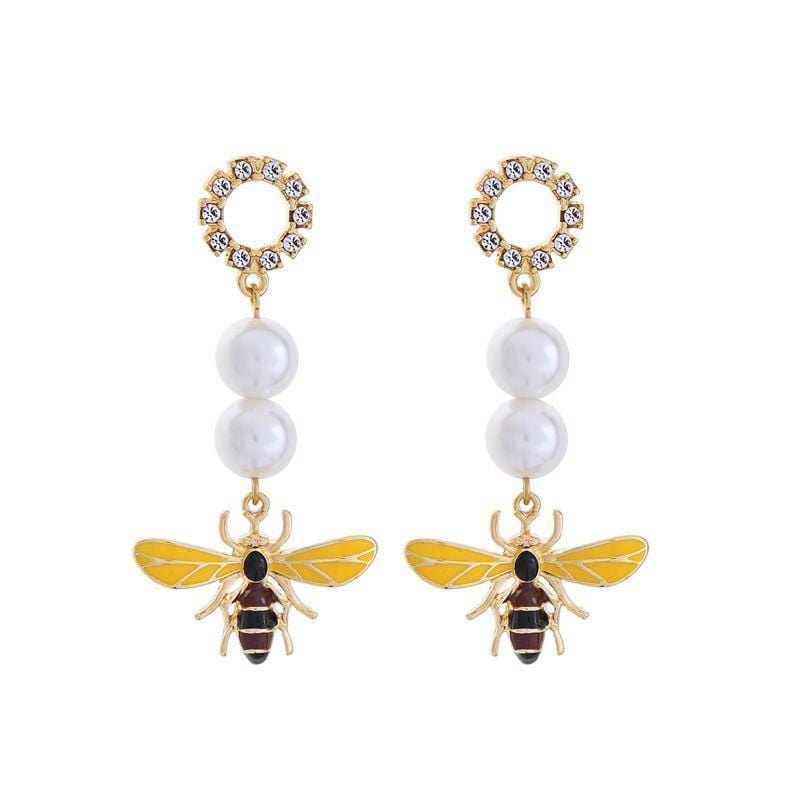 Women Natural Style Enameled Alloy Bee Pearl Earrings