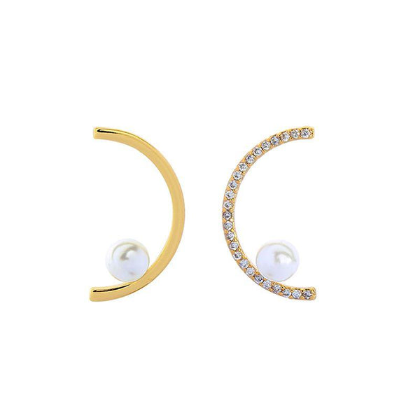 Asymmetric Design Women S925 Stud Imitation Pearl Earrings