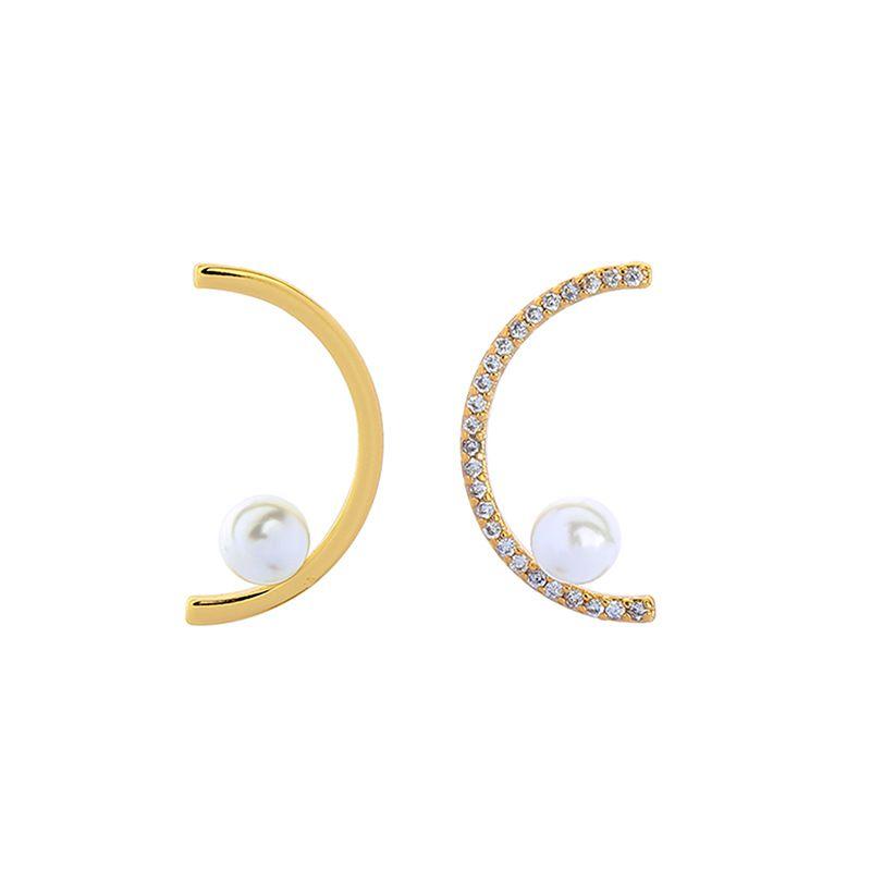 Asymmetric Design Women S925 Stud Imitation Pearl Earrings