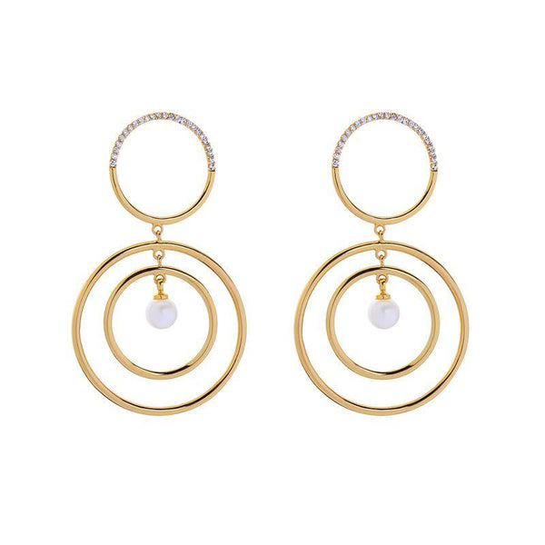 Fashion Geometric Design Women Hollow Round Shape Pearl Earrings