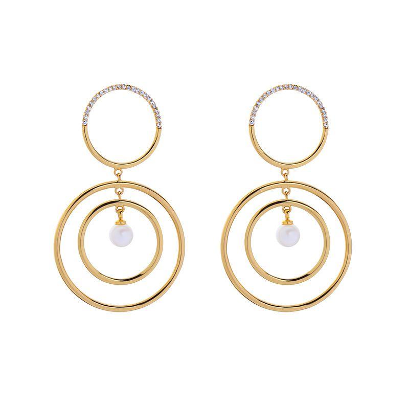 Fashion Geometric Design Women Hollow Round Shape Pearl Earrings