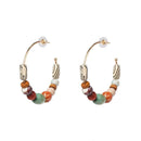 Women Retro Boho Style Multicolor Beads Design Hoop Earrings