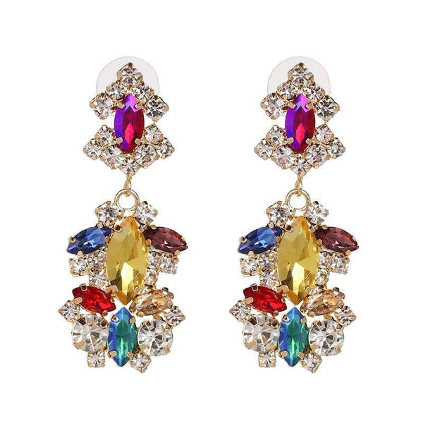 Women Exaggerated Layered Golden Alloy Crystal Earrings