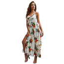 Hot Sale Women Fashion V Neck High-waisted Side-slit Floral Print Maxi Dress